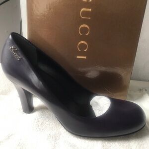 Gucci Women's Dark Purple Leather Mary Jane Heels 9.5 NIB